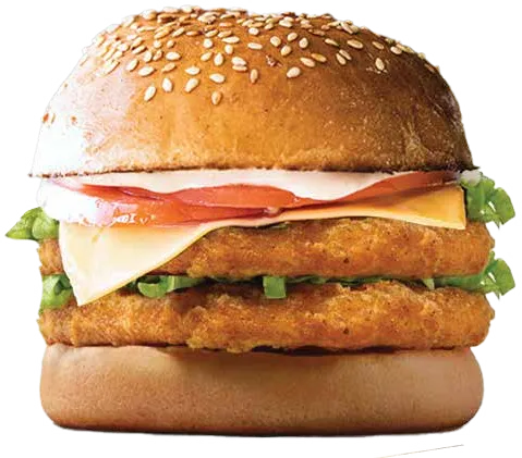 Cheeseburger with a chicken patty, cheese, tomato and lettuce
