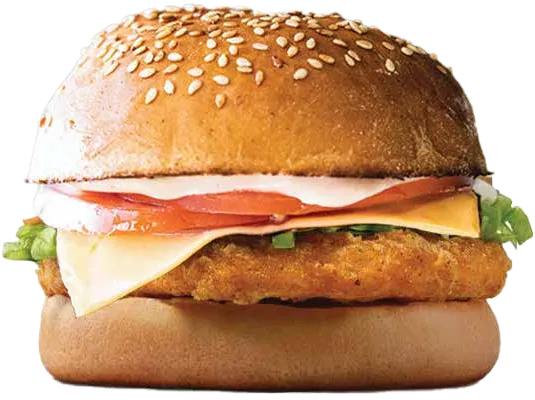 Cheeseburger with a chicken patty, cheese, tomato and lettuce